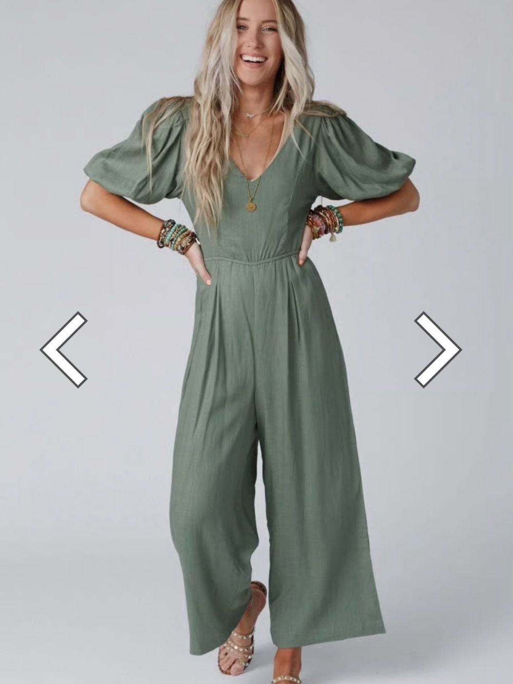 Women's Olive Green Wide-Leg Jumpsuit